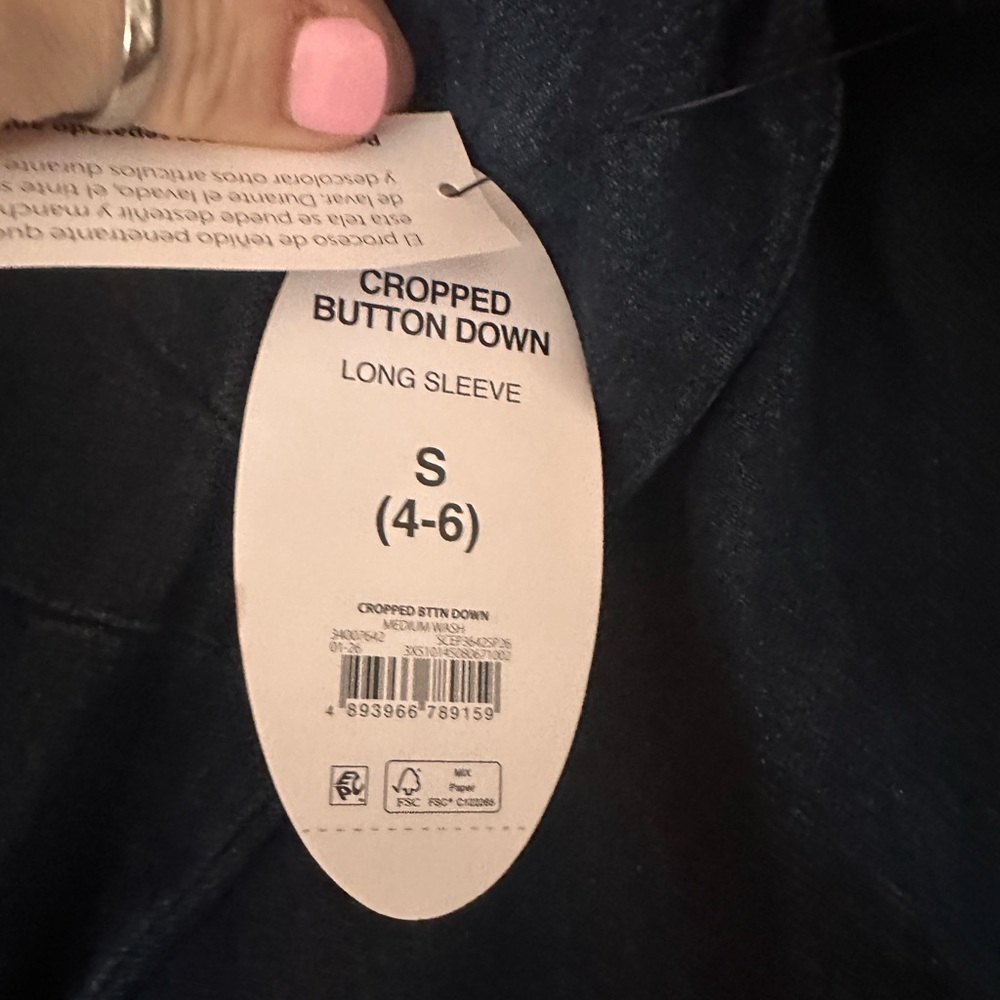 Women's Dark Blue Denim Jacket with Collarless Design - Picture 4 of 4